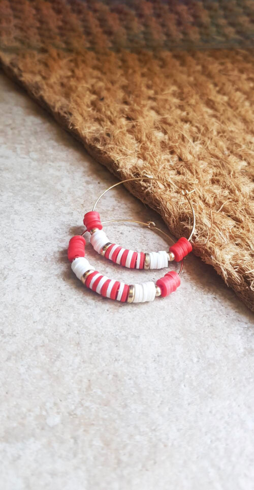 Boucles d'oreilles perles heshi rouges créoles